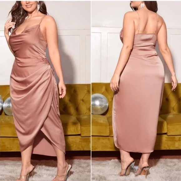 Plus  Green Formal Evening  Cami Satin Dress - Picture 7 of 8